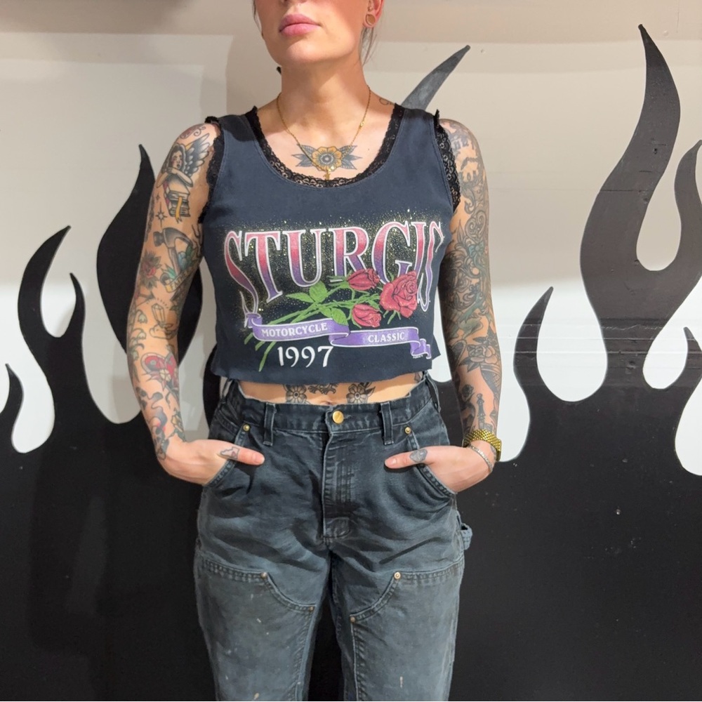 Harley-Davidson Black Sturgis 1997 Floral Crop Tank